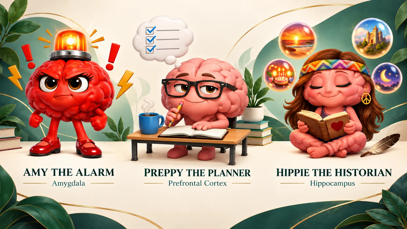 amy, preppy, and hippie brain trio
